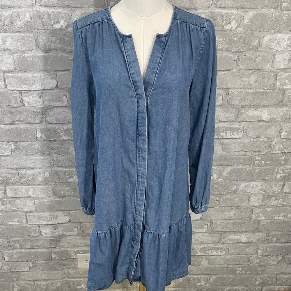 LOFT Light Blue Denim Ruffle Dress
